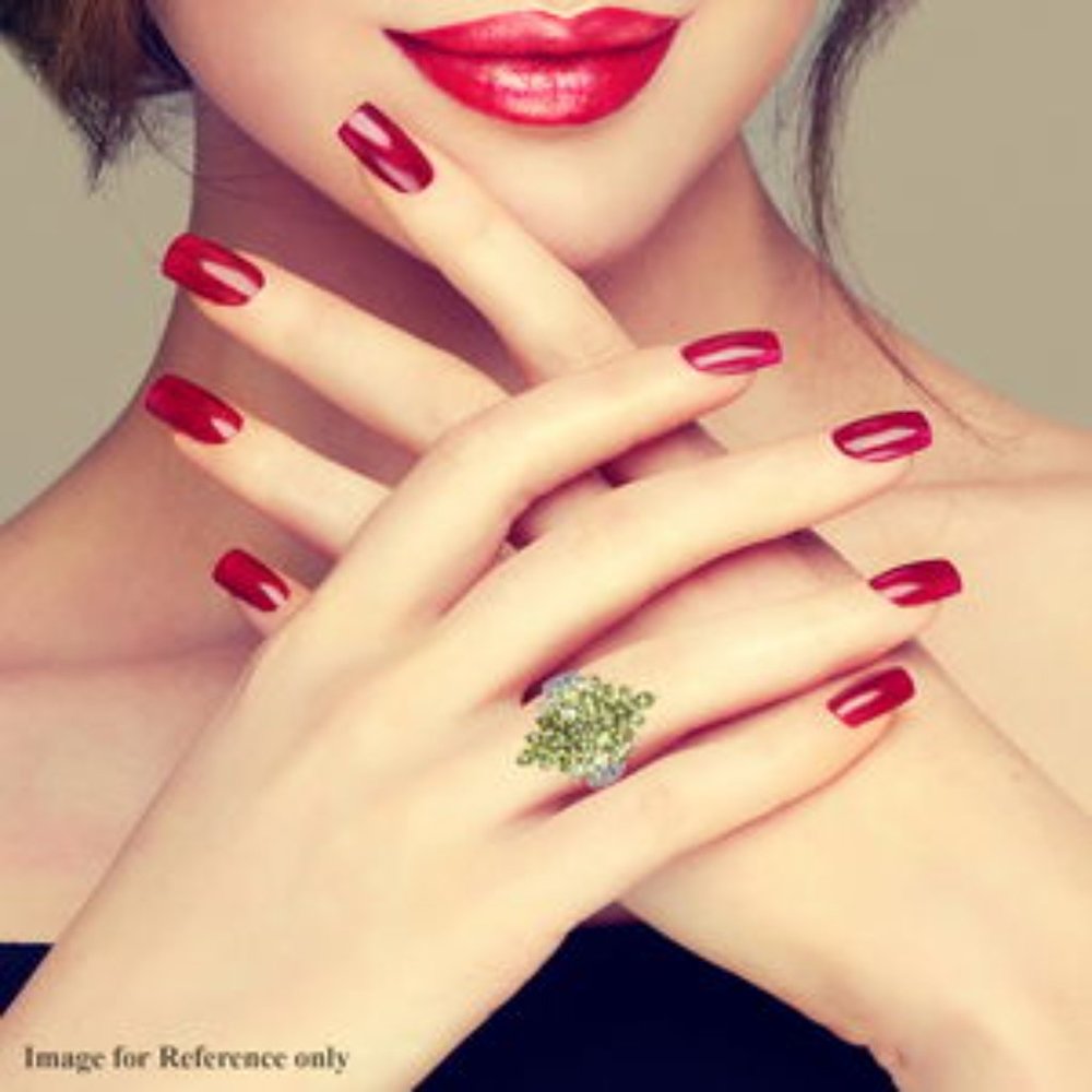 American Natural Arizona Peridot Floral Spray Ring in Platinum Over Sterling Sil - Picture 3 of 6